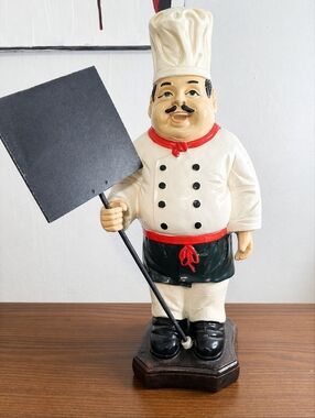 Vintage Chef Menu Board Figurine 15.5” Kitchen Decor Chalkboard Style